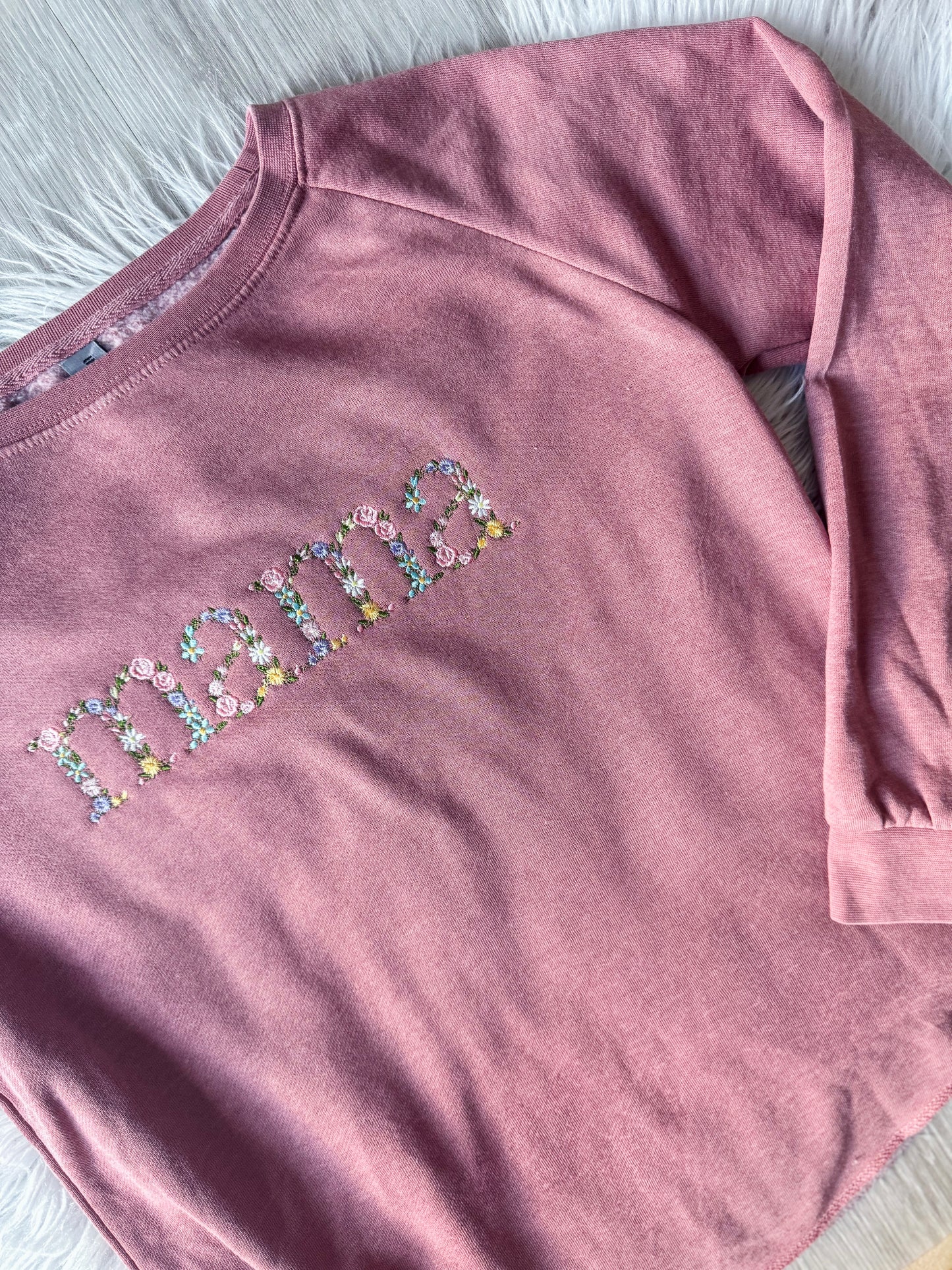 READY TO SHIP SMALL Mama Floral Embroidery Crewneck
