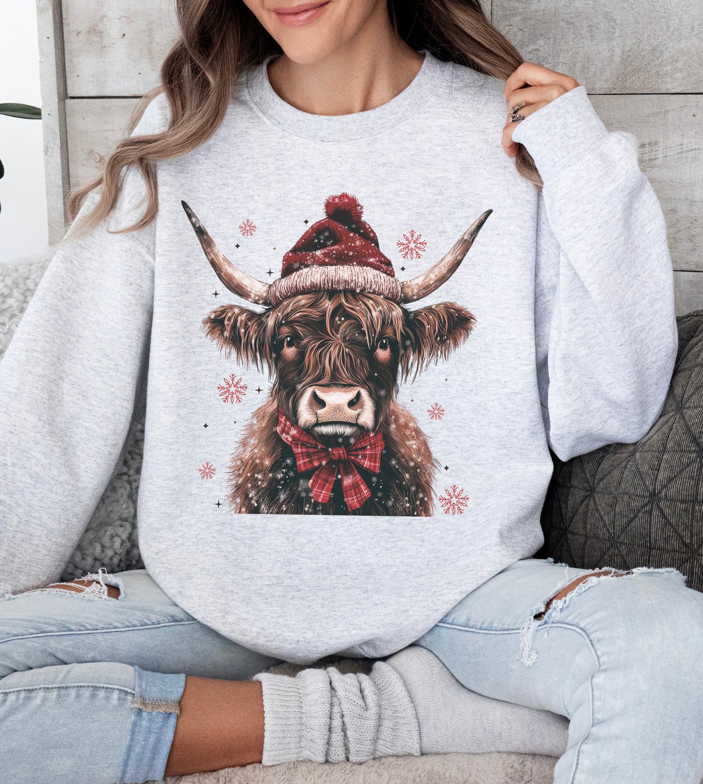 Festive Highland Cow Crewneck