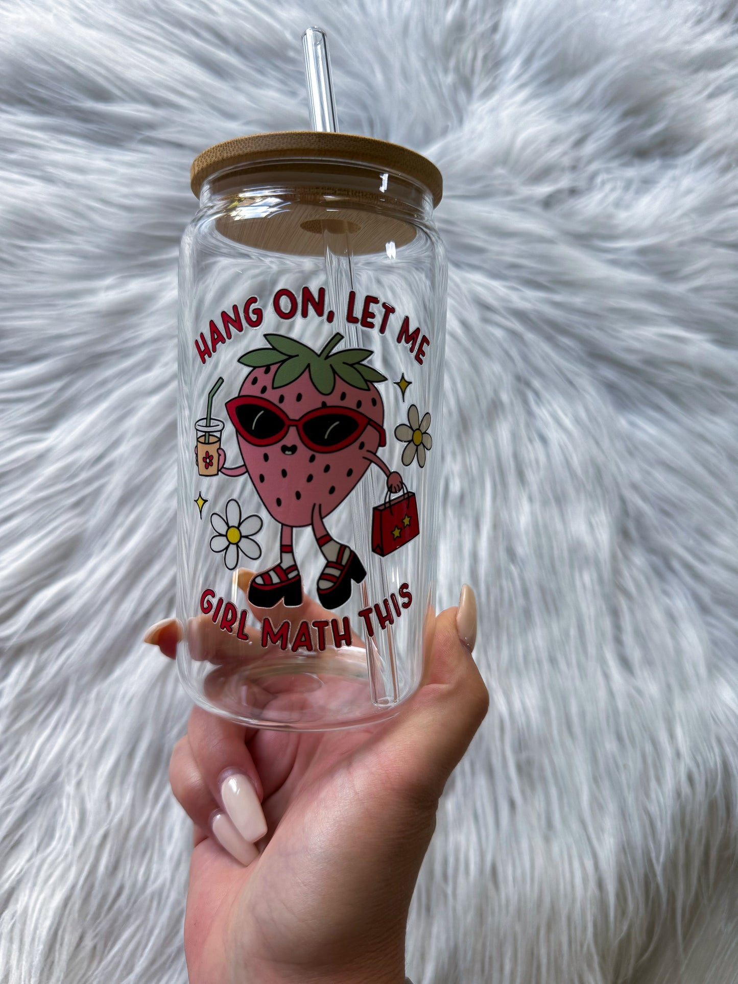 16 Oz Glass with Bamboo Lid Girl Math