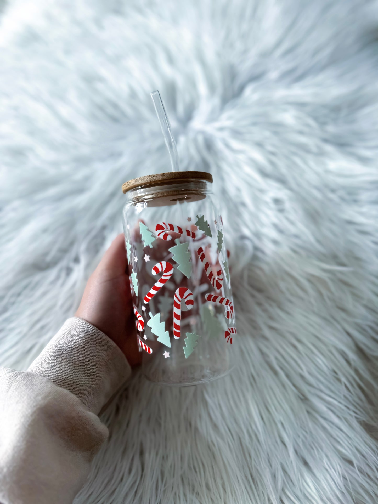 16 Oz Glass with Bamboo Candy Canes