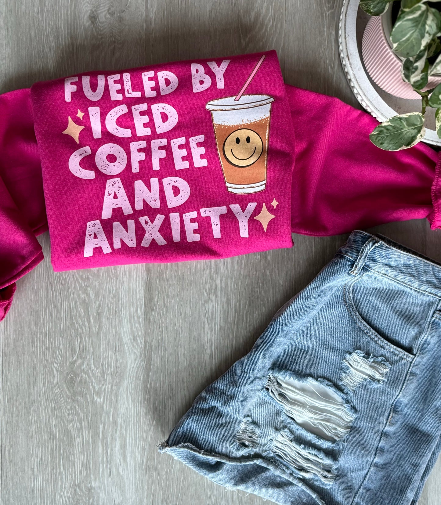 Fueled By Iced Coffee And Anxiety Crewneck
