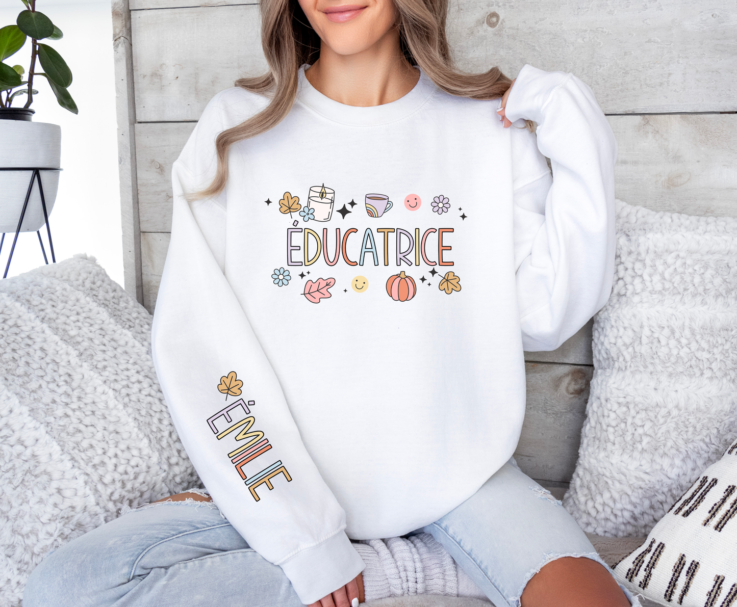 Coton Ouaté Éducatrice Avec Nom sur la Manche