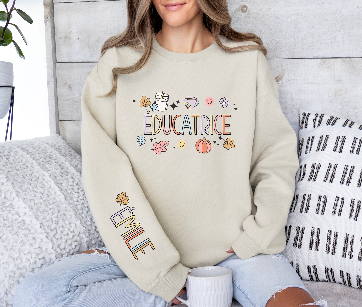 Coton Ouaté Éducatrice Avec Nom sur la Manche