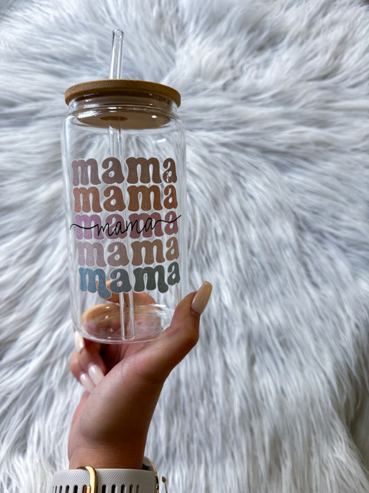 16 Oz Glass with Bamboo Lid Mama