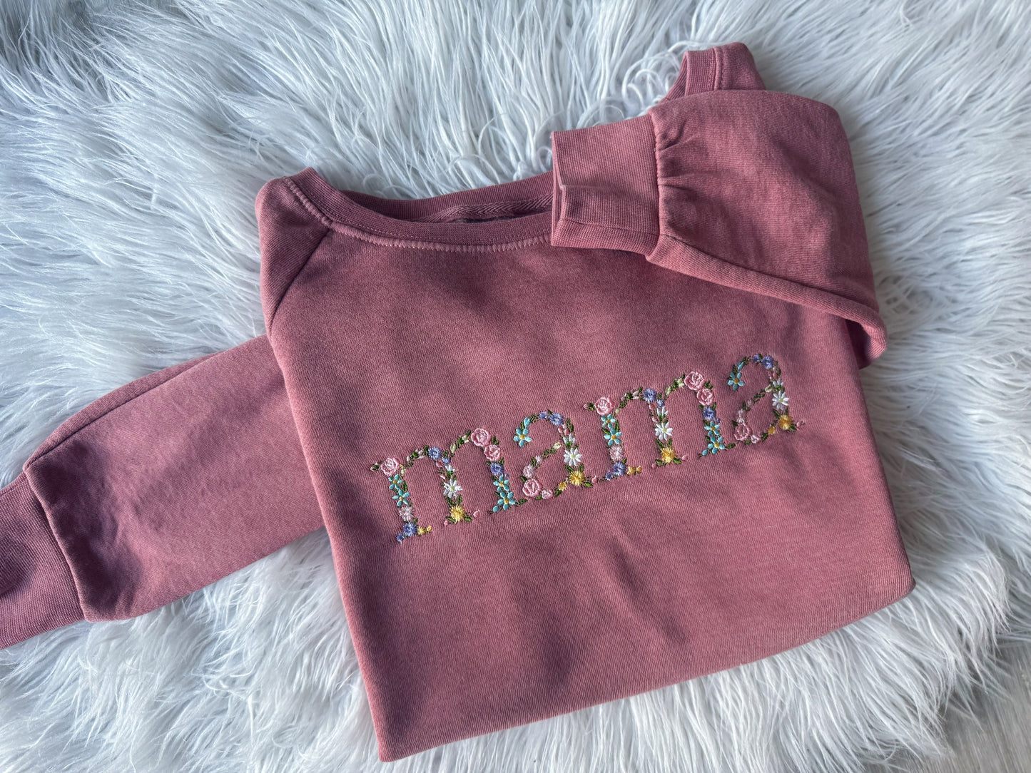 READY TO SHIP SMALL Mama Floral Embroidery Crewneck
