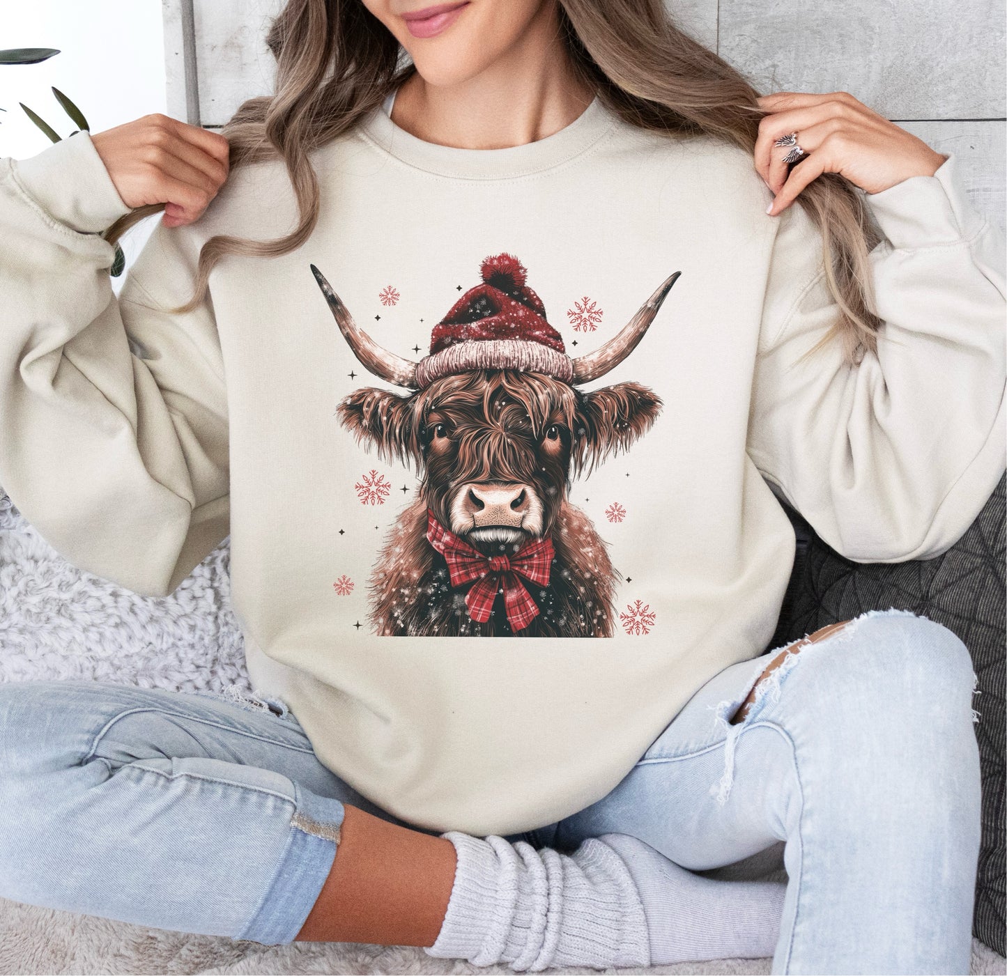 Festive Highland Cow Crewneck