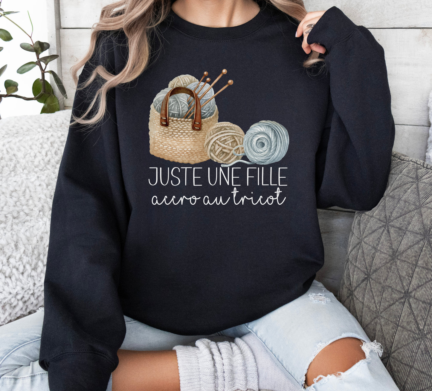 Juste Une Fille Accro Au Tricot Crewneck