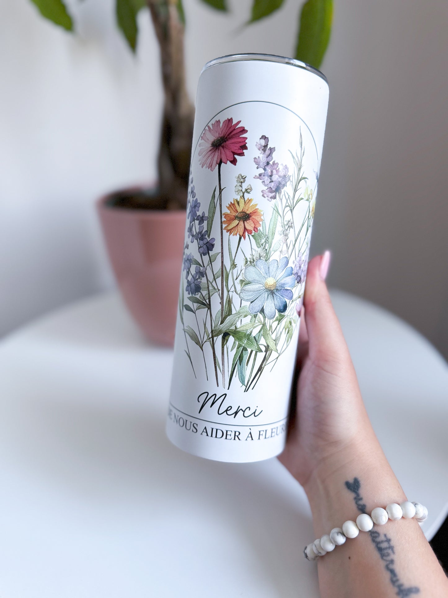 READY TO SHIP Merci De Nous Aider A Fleurir Tumbler