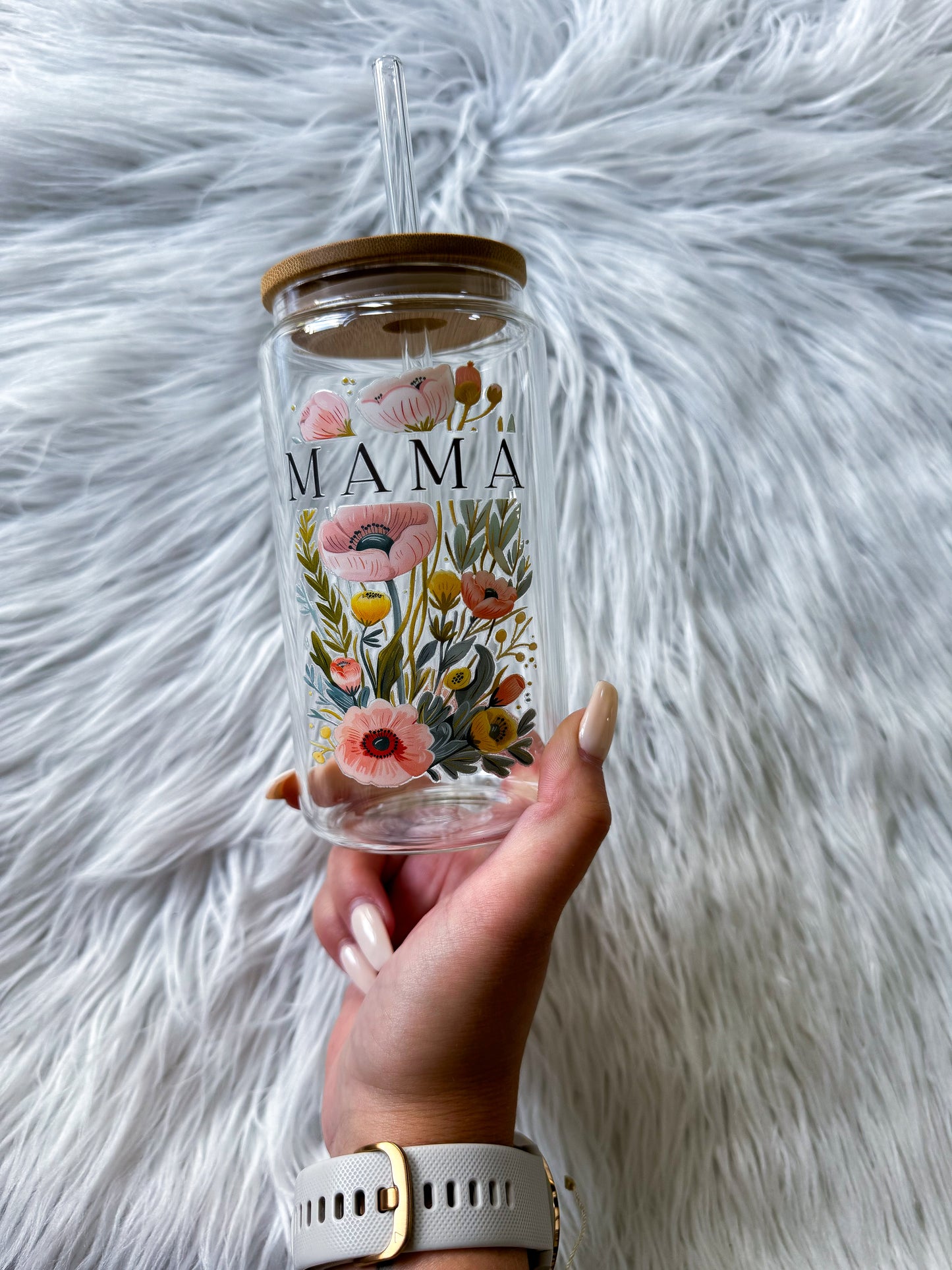 16 Oz Glass with Bamboo Lid Mama