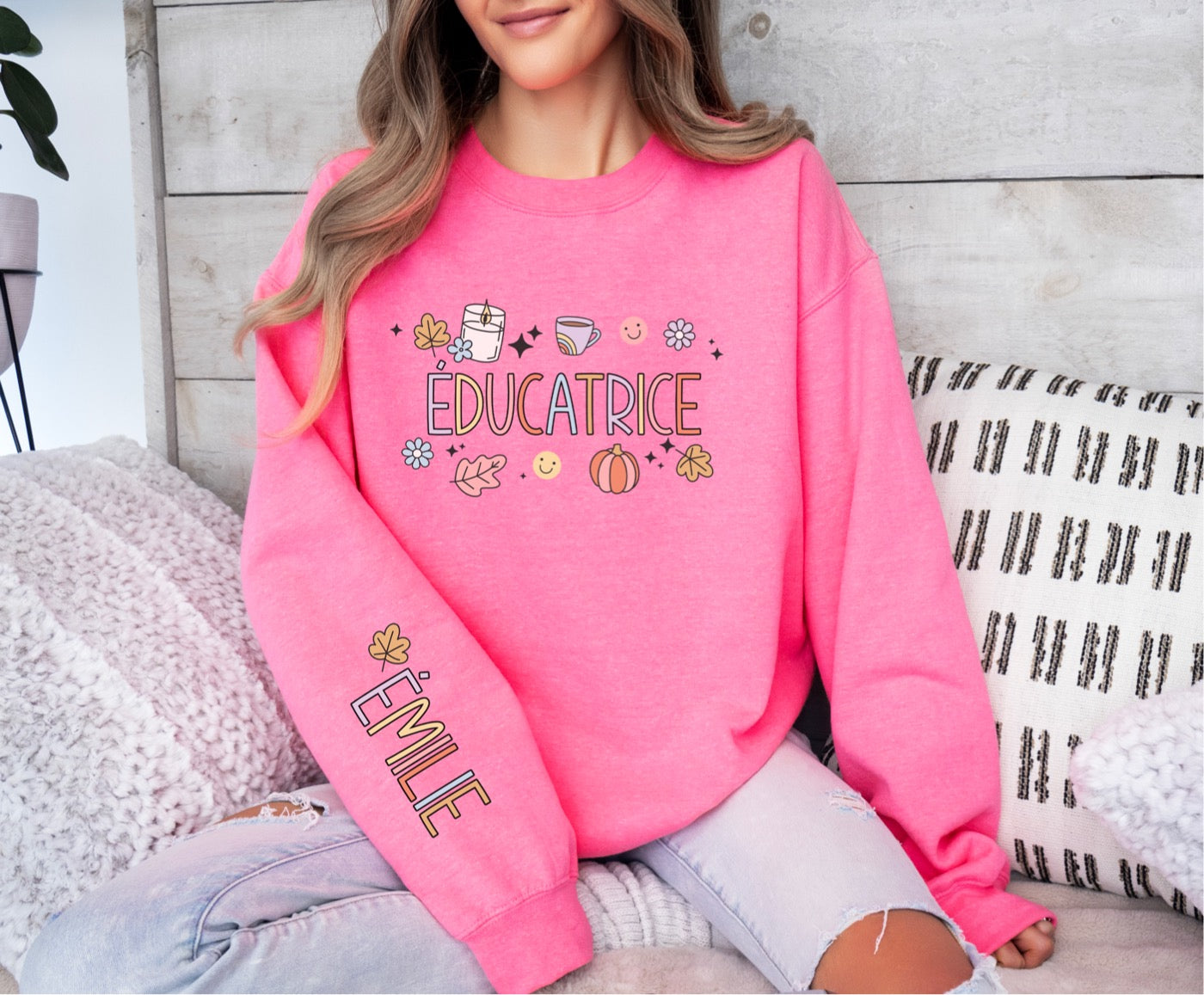 Coton Ouaté Éducatrice Avec Nom sur la Manche