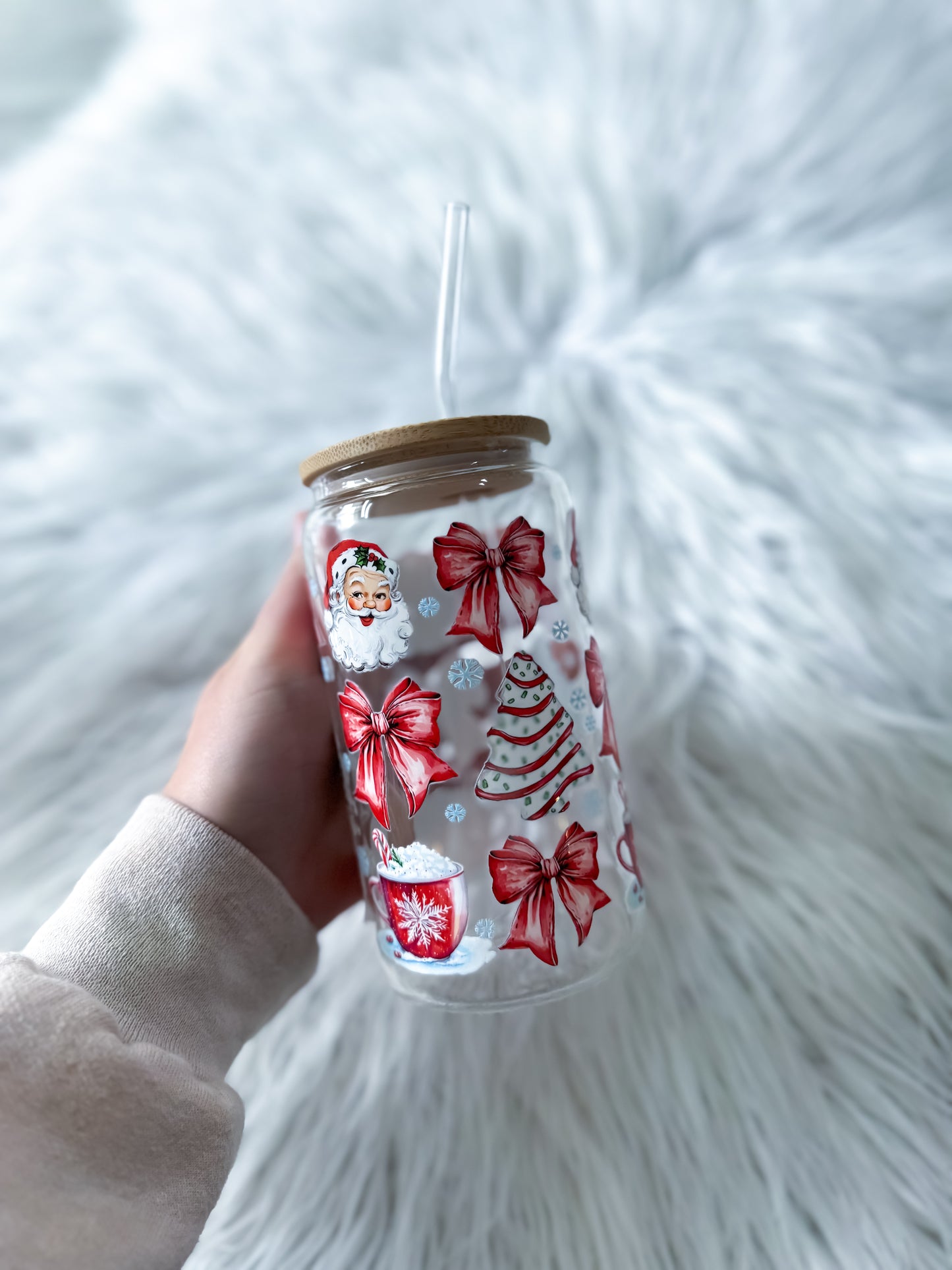 Verre de 16 oz avec Couvercle en Bambou Noël festif