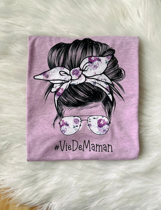 T-Shirt #VieDeMaman Lilas