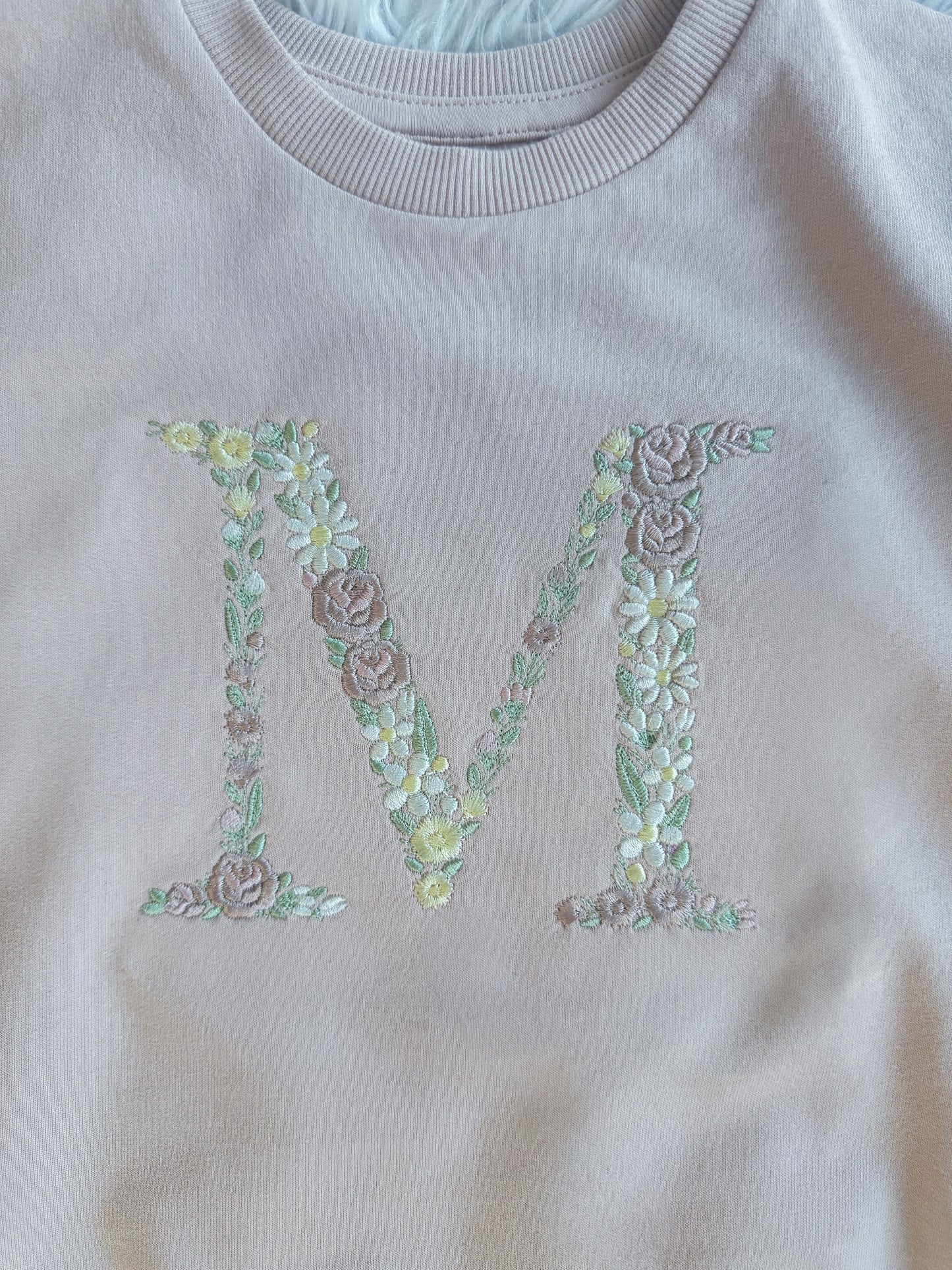 Floral Initial Embroidery Youth Crewneck