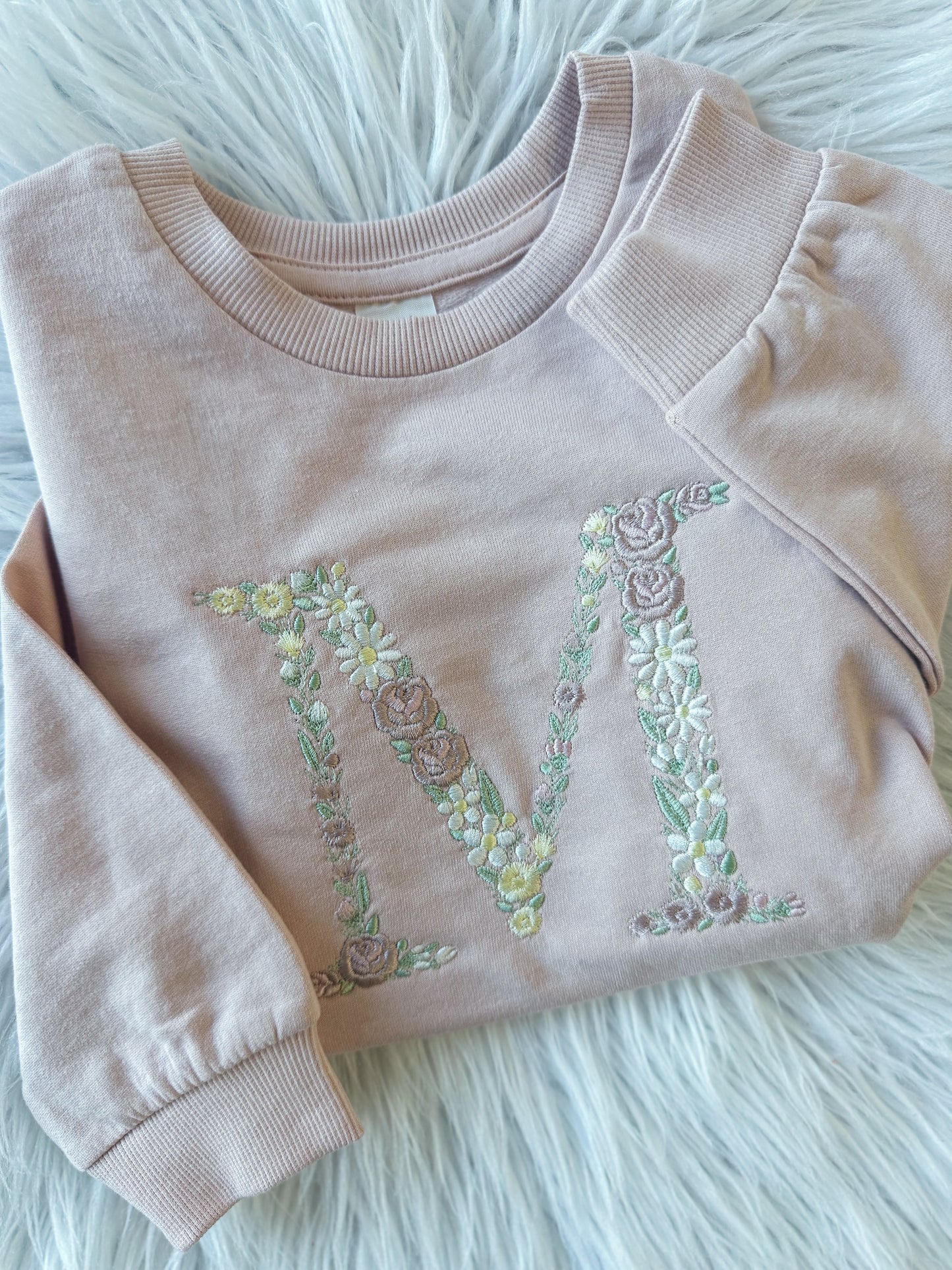 Floral Initial Embroidery Youth Crewneck