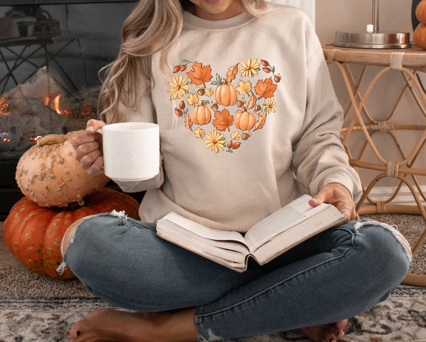 READY TO SHIP MEDIUM Fall Heart Crewneck